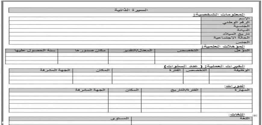 نموذج سيرة ذاتية إنجليزي فارغ جاهز للتعبئة وورد وPDF 2024